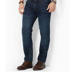 Polo Ralph Lauren RN41381 Mens 36x34 Hampton Straight 100% Cotton Dark Wash Jean